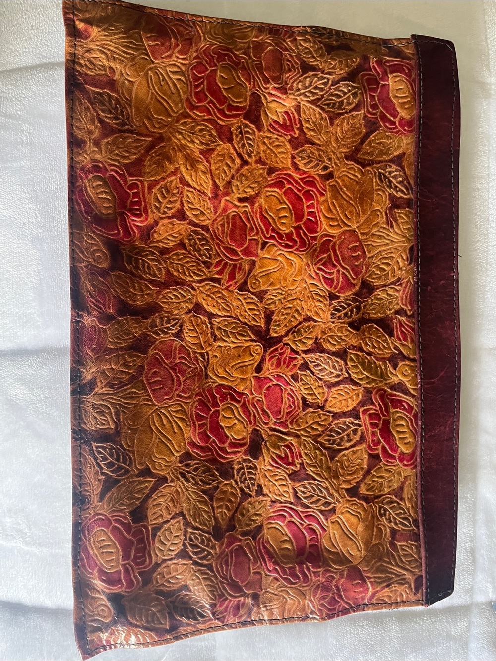 Embroidered Floral Velvet Clutch in Gold and Red